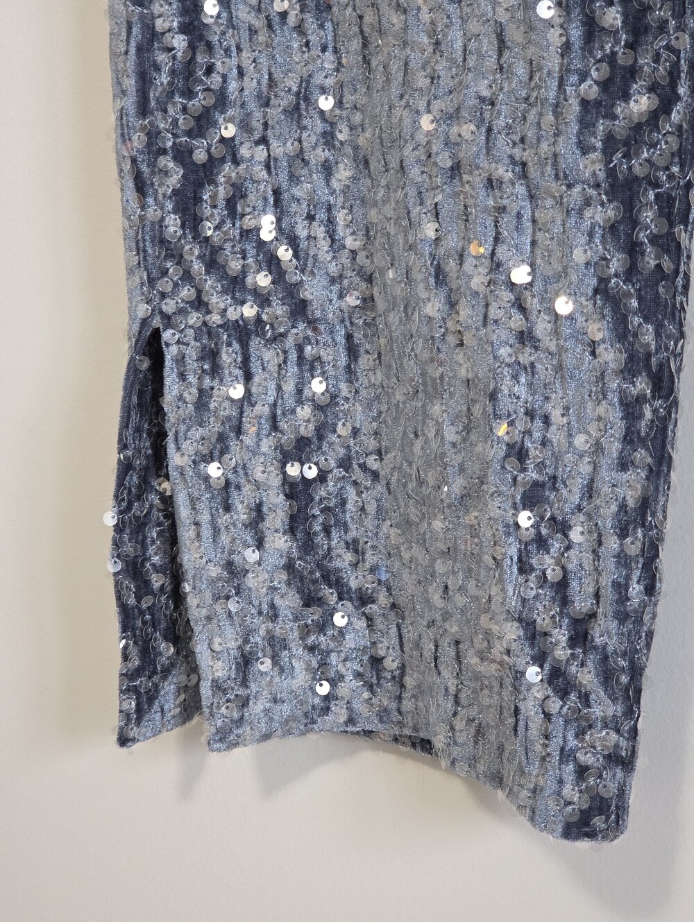 NEW Zara Blue Velvet Sequin Split Hem wide leg pants Sz S Mermaidcore Y2K - Picture 9 of 14